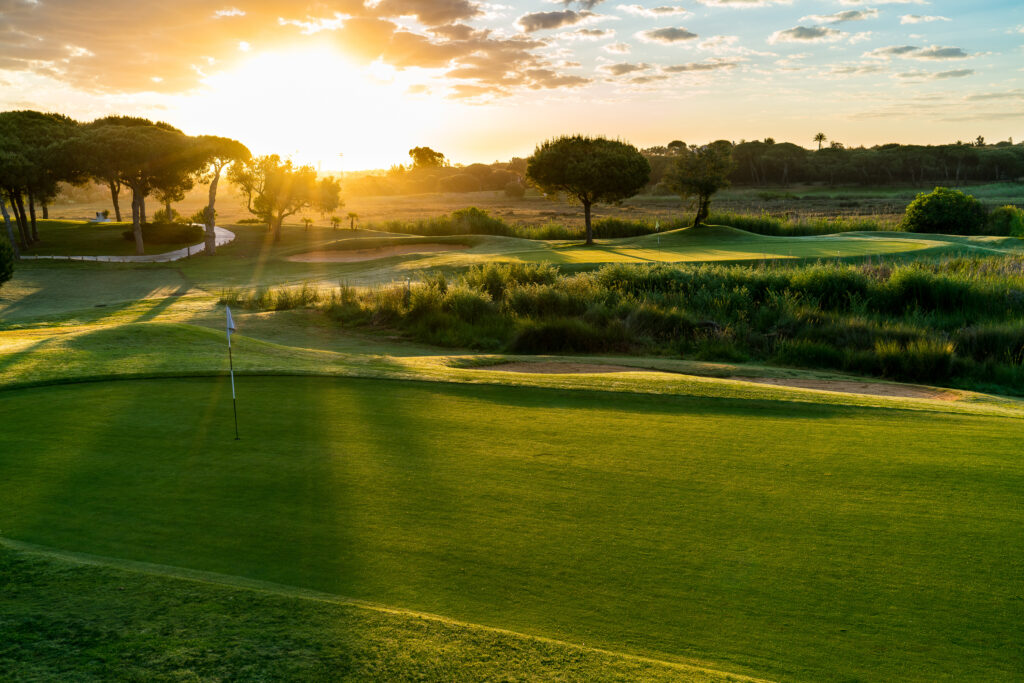 Hole at sunset with trees