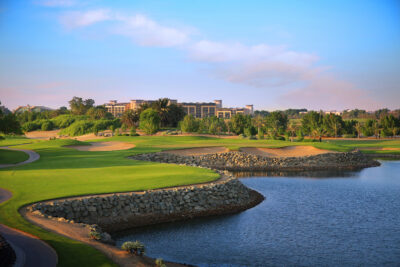 Fairway with lake and bunkers