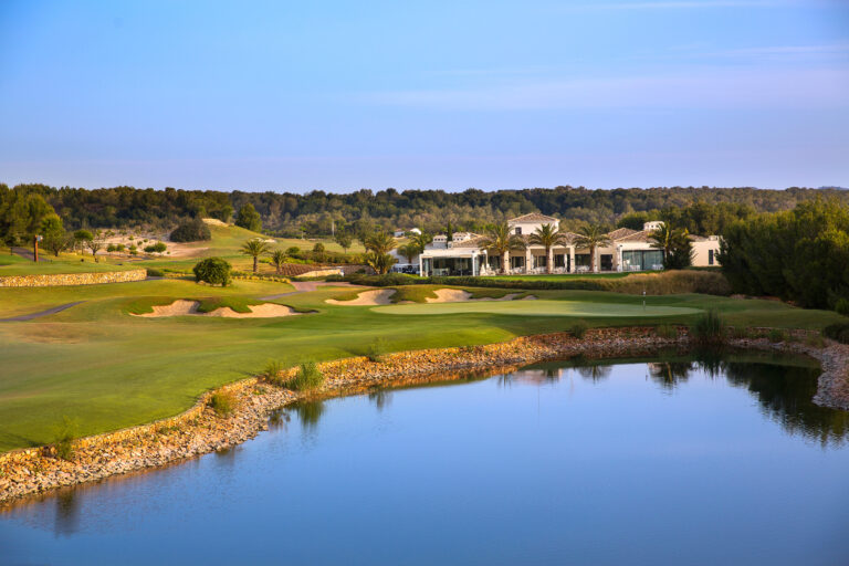 Aerial view of Alenda Golf Club with building in background