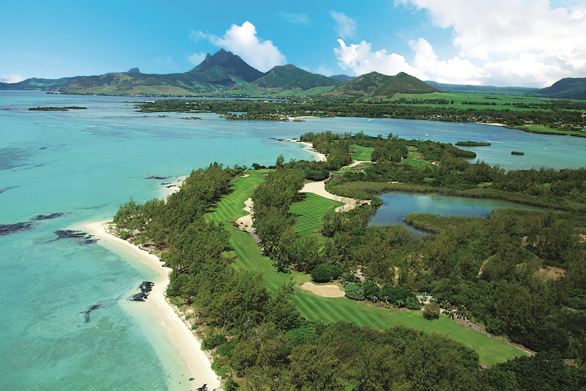 Aerial view of Anahita golf course in Mauritius.