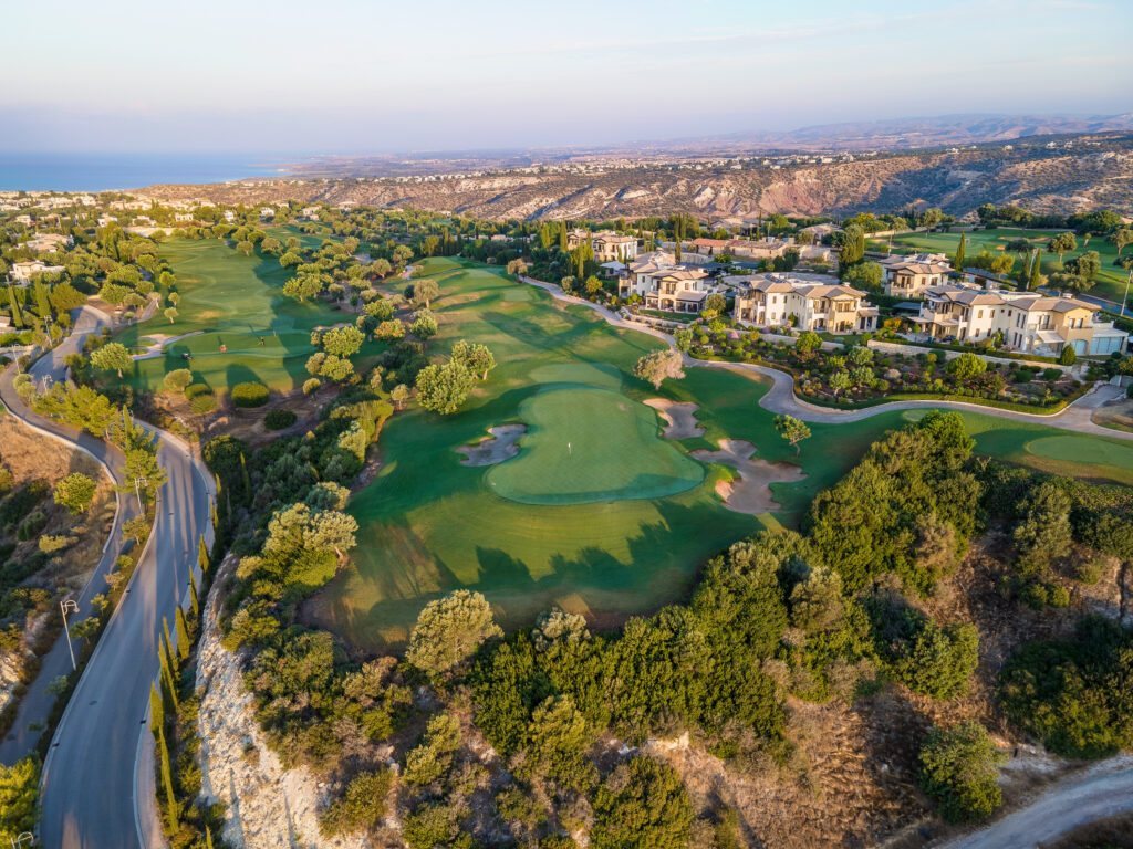 Aerial view of Aphrodite Hills PGA National Cyprus with villas in background