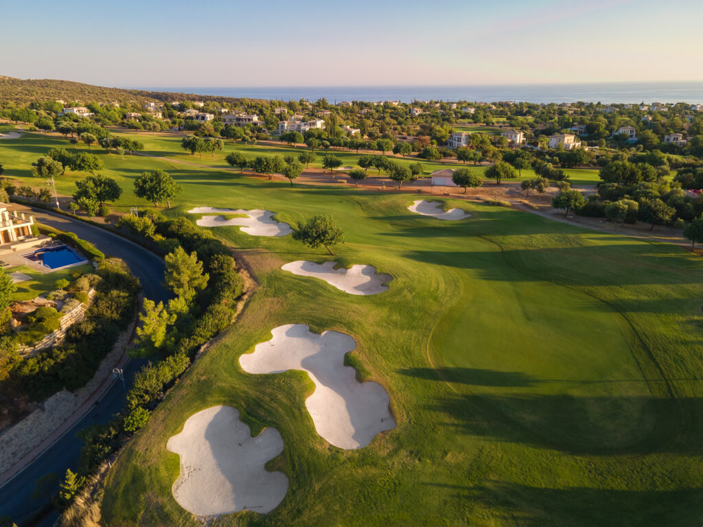 Bunkers on fairway with trees around at Aphrodite Hills PGA National Cyprus