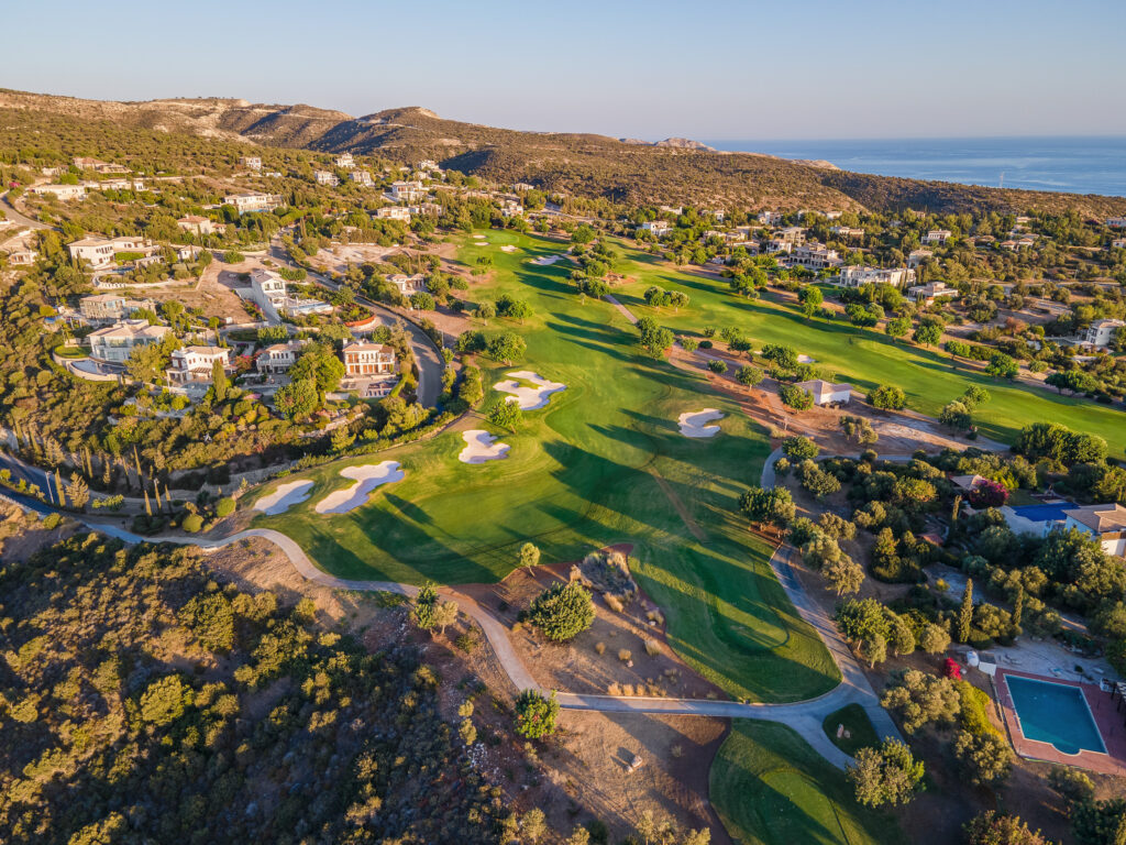 Aerial view of Aphrodite Hills PGA National Cyprus with villas around