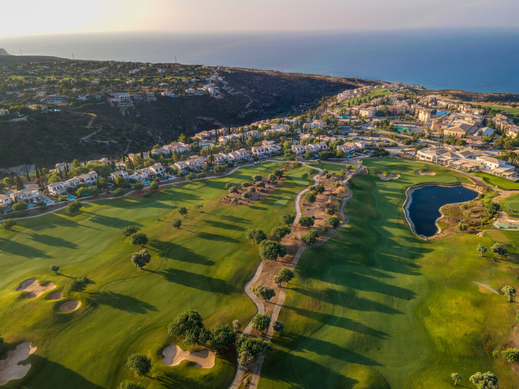 Aerial view of Aphrodite Hills PGA National Cyprus with villas in background