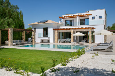 Exterior of a villa at Aphrodite Hills Rentals with private outdoor pool