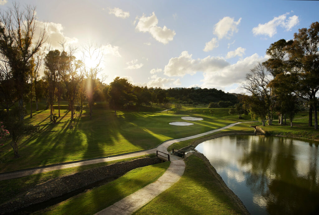 Fairway with trees, bunkers and lakes at Atalaya - Old Golf Course