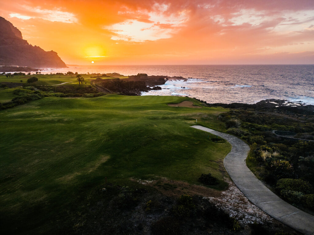 Fairway with ocean view at sunset at Buenavista Golf Course