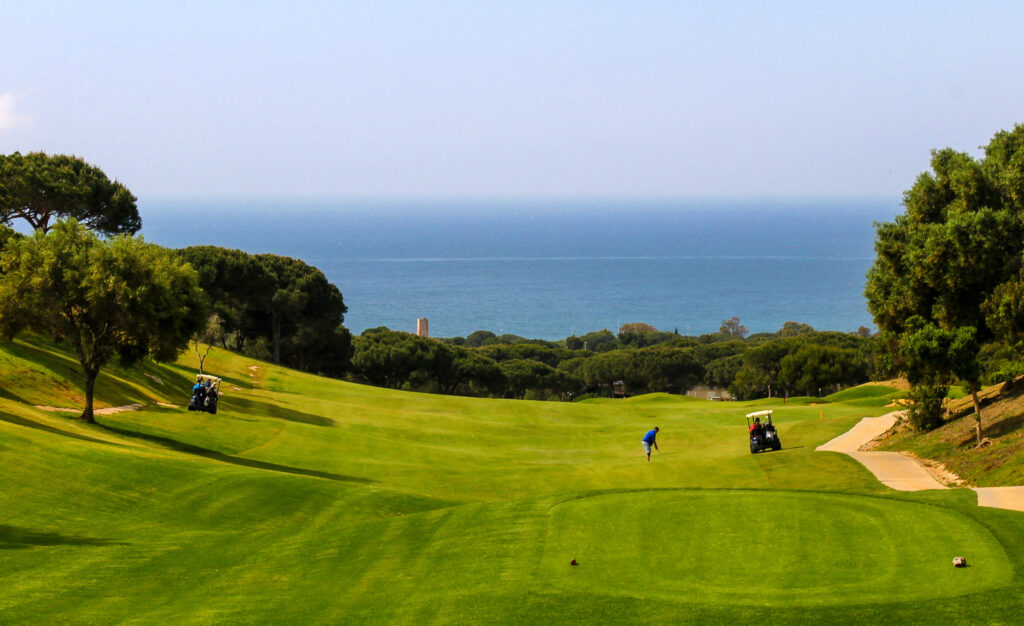 People playing golf at Cabopino Golf Course with buggies