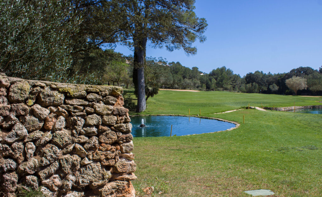 Water hazard on fairway at Canyamel Golf Course