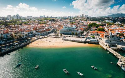 aerial picture of cascais town with beach