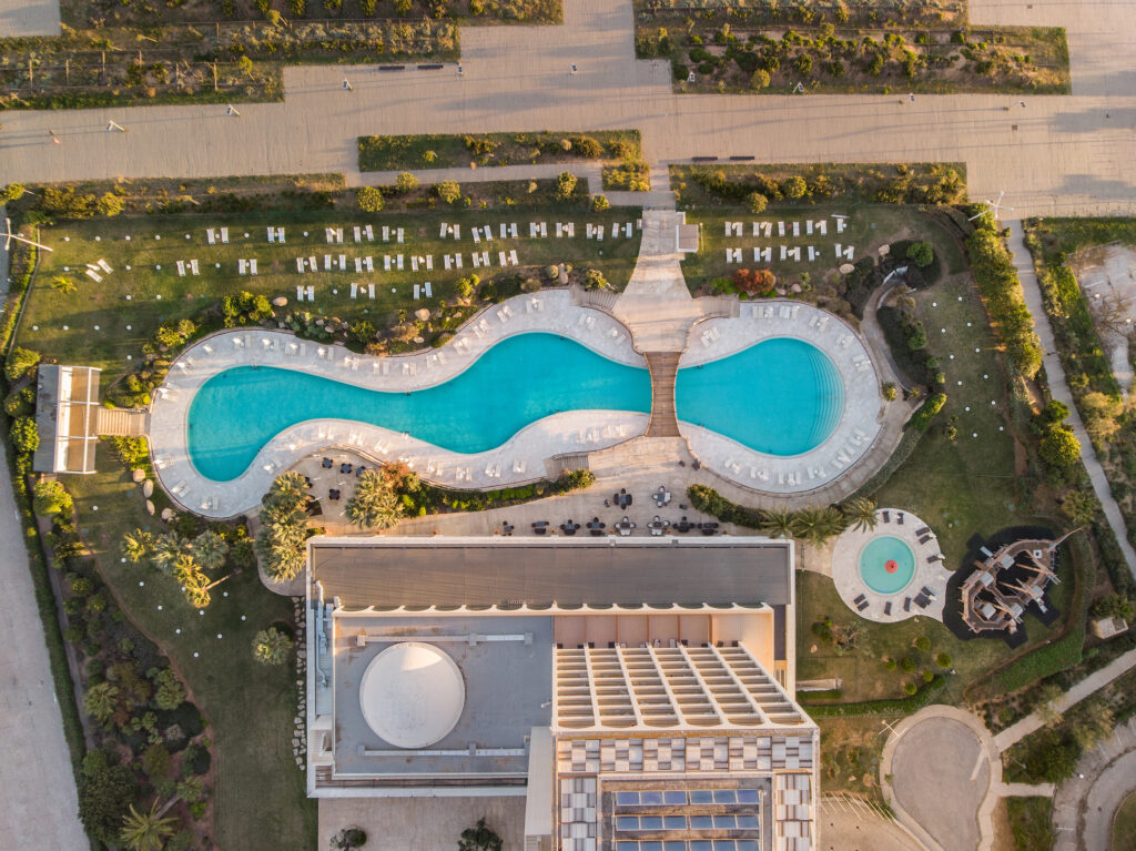 Crowne Plaza Vilamoura swimming pool and aerial view