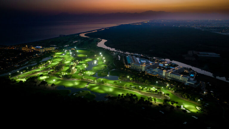 Aerial view of Cullinan - Aspendos Golf Course lit up at night