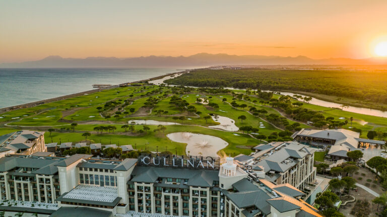 Overhead image of the hotel & surrounding golf & sea views