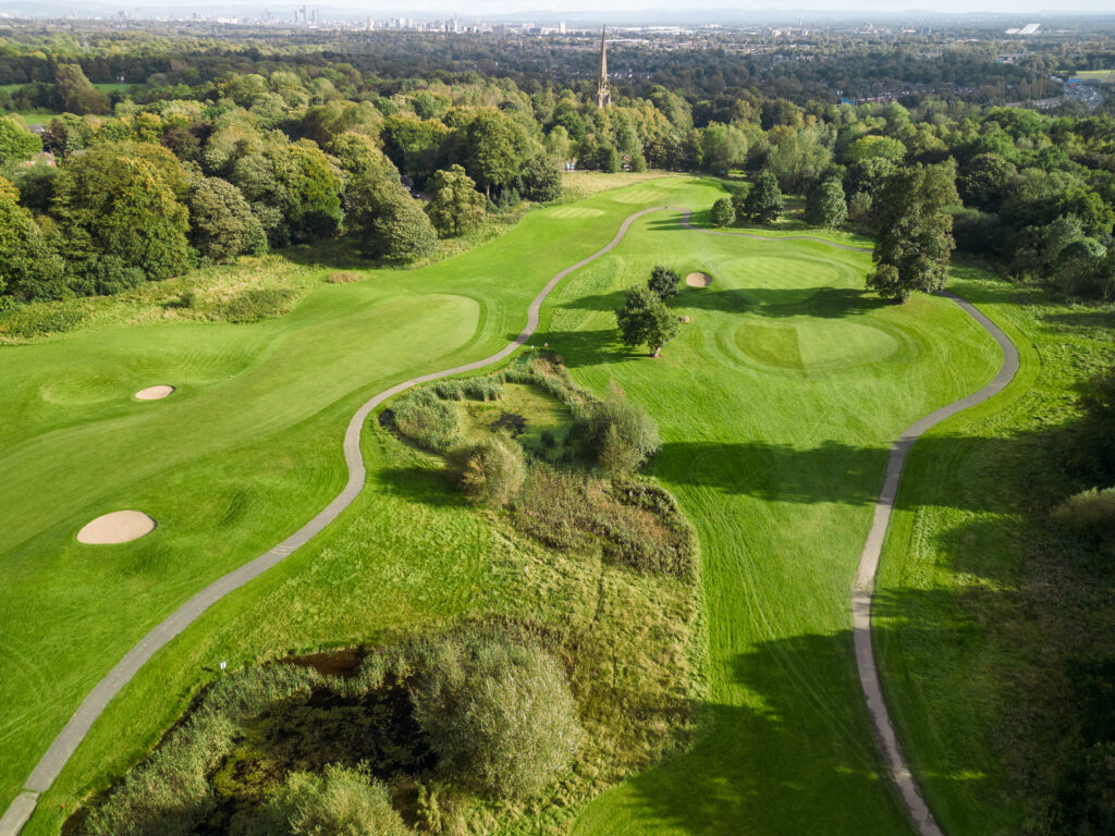 Aerial view of golf course at Delta Hotels By Marriott Worsley Park Country Club