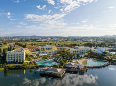 Full view of the Domes Lakes Algarve hotel with pools and lakes