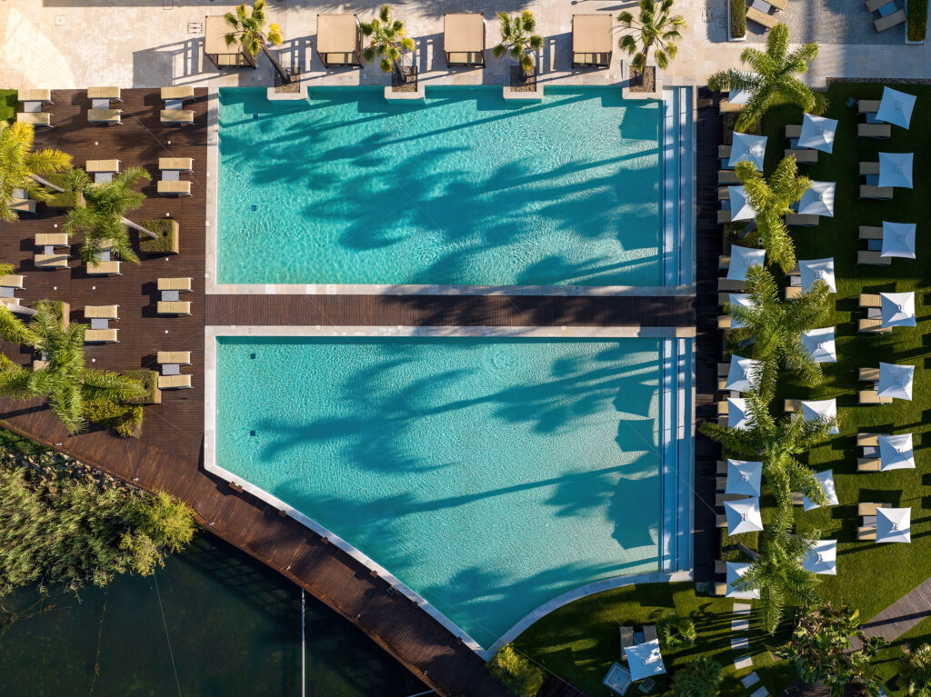 Birdseye view of the Domes Lakes Algarve outdoor pools