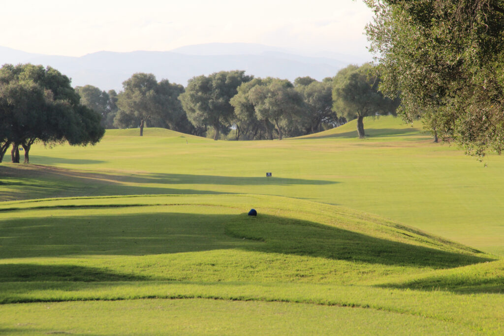 Tee box looking out at the fairway at Fairplay Golf Club