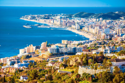 picture overview of Fuengirola city with the beach next to it on a golf holiday in costa del sol