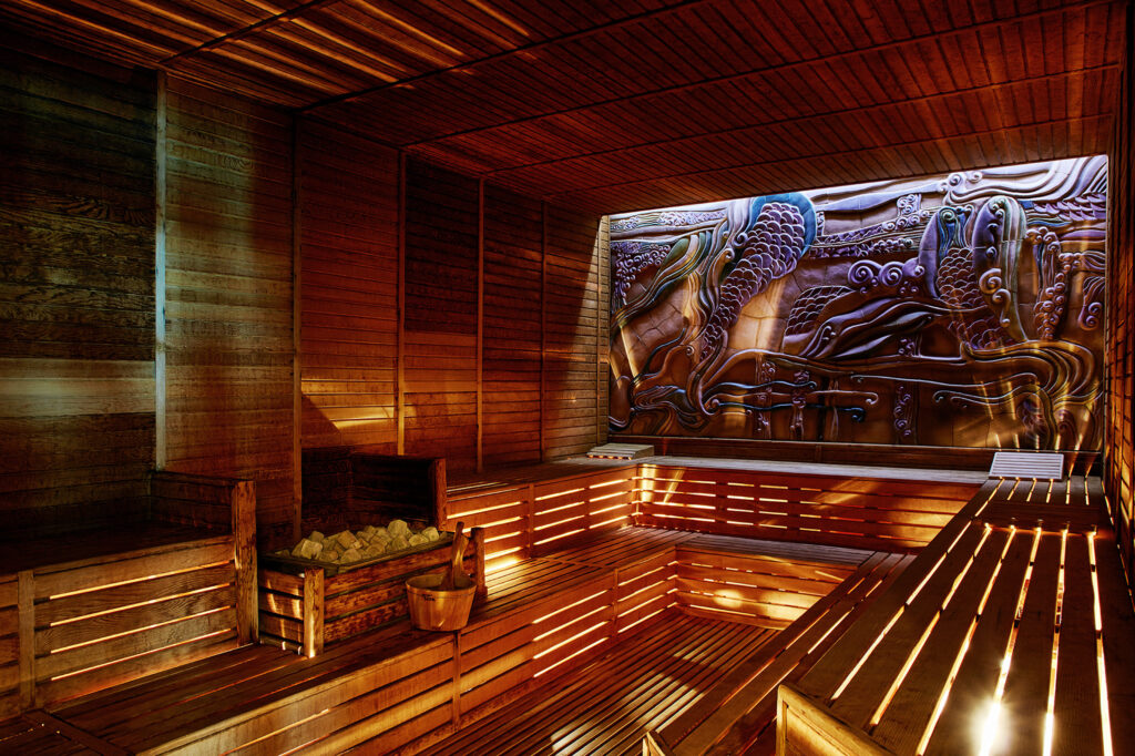 A modern sauna area within the spa of the hotel