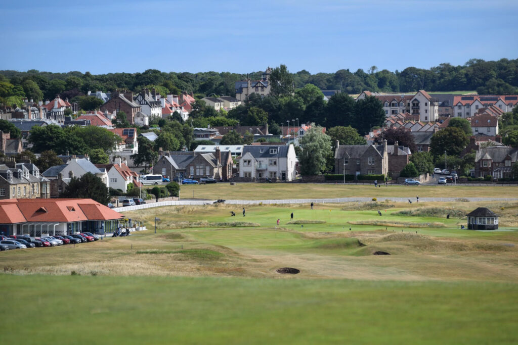 Fairway with buildings around at Gullane Golf Club - No. 2 Course