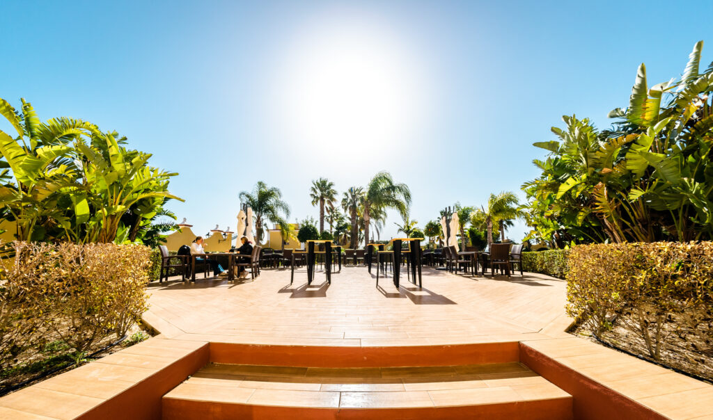 Outdoor seating at Hacienda Montenmedio