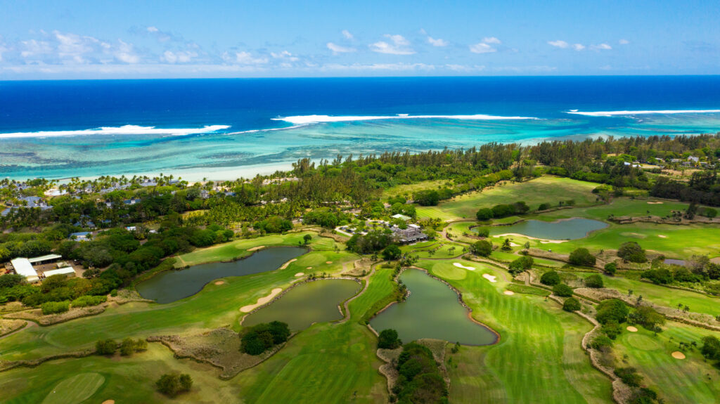 Aerial view of Heritage Golf Club - Le Chateau Course with ocean in background