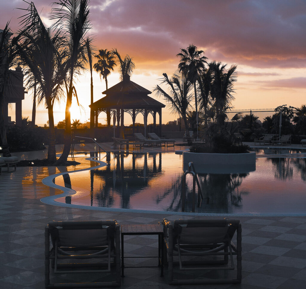 Las Madrigueras Hotel sunset swimming pool view