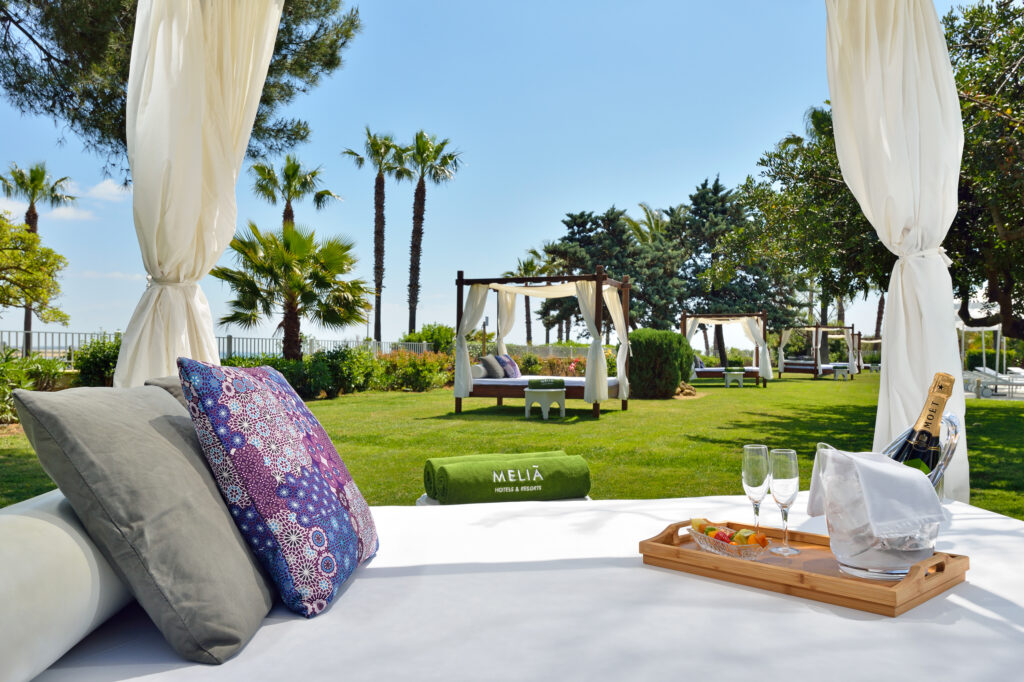 Outdoor sun beds at Hotel Melia Isla Canela