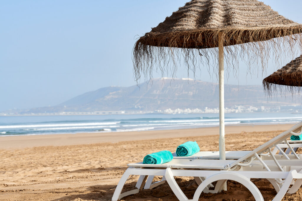 Sun loungers on beach at Iberostar Founty Beach Hotel