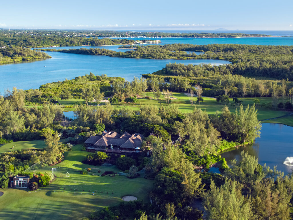 Aerial view of Ile Aux Cerfs Golf Club with building