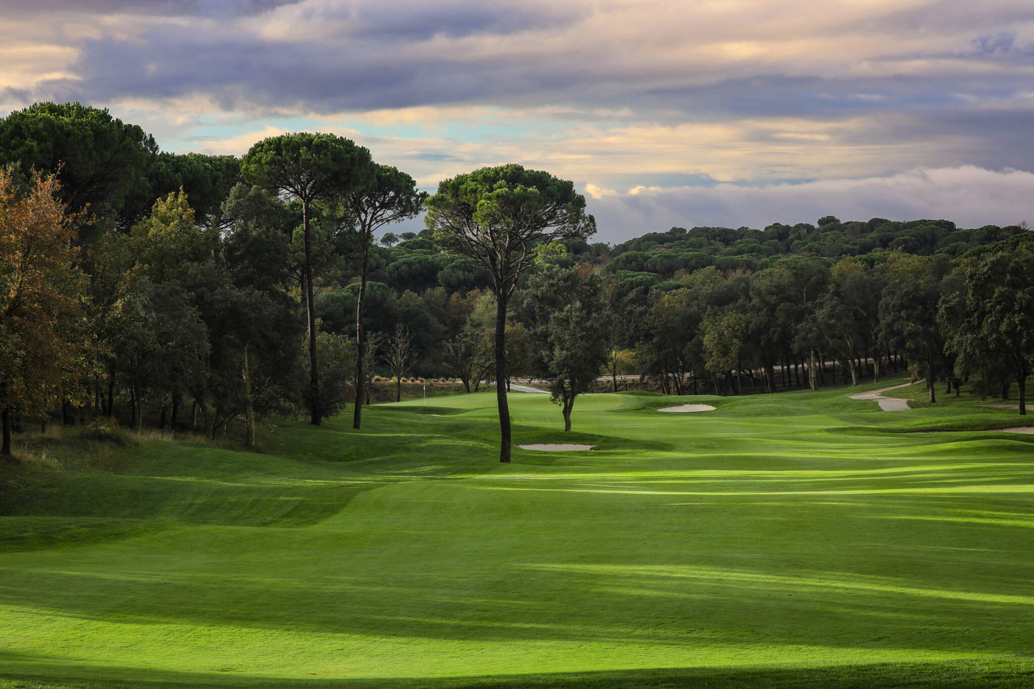 Fairway with trees and bunkers at Camiral Golf & Wellness - Stadium Course