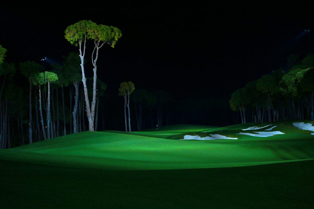 Fairway with bunkers and trees around at Carya Golf Course