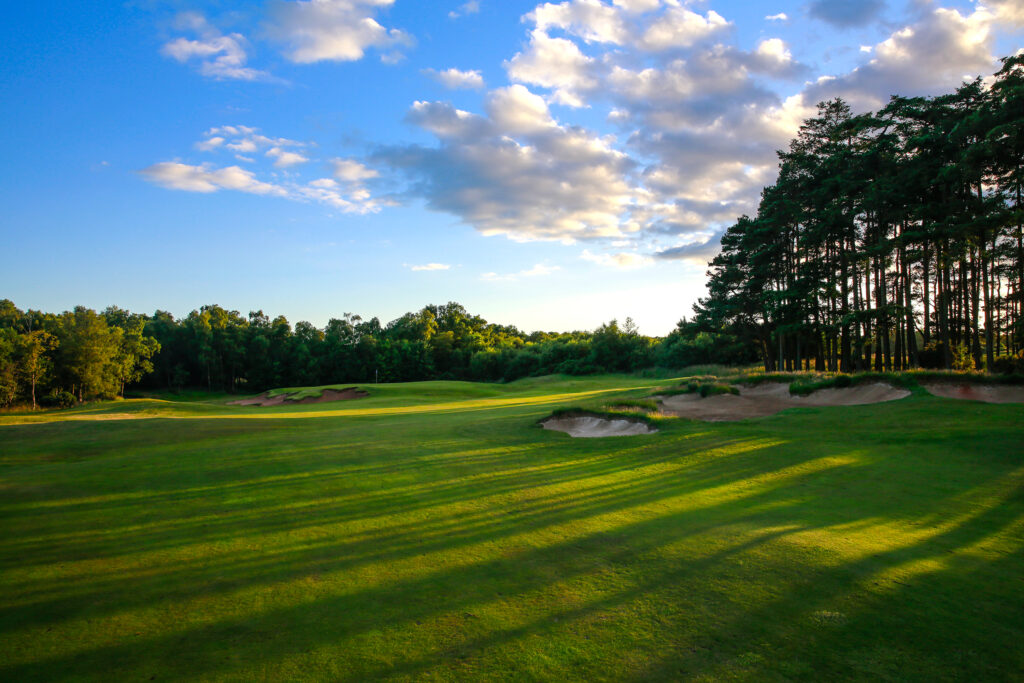 Fairway with bunkers and trees around at The Dukes Course