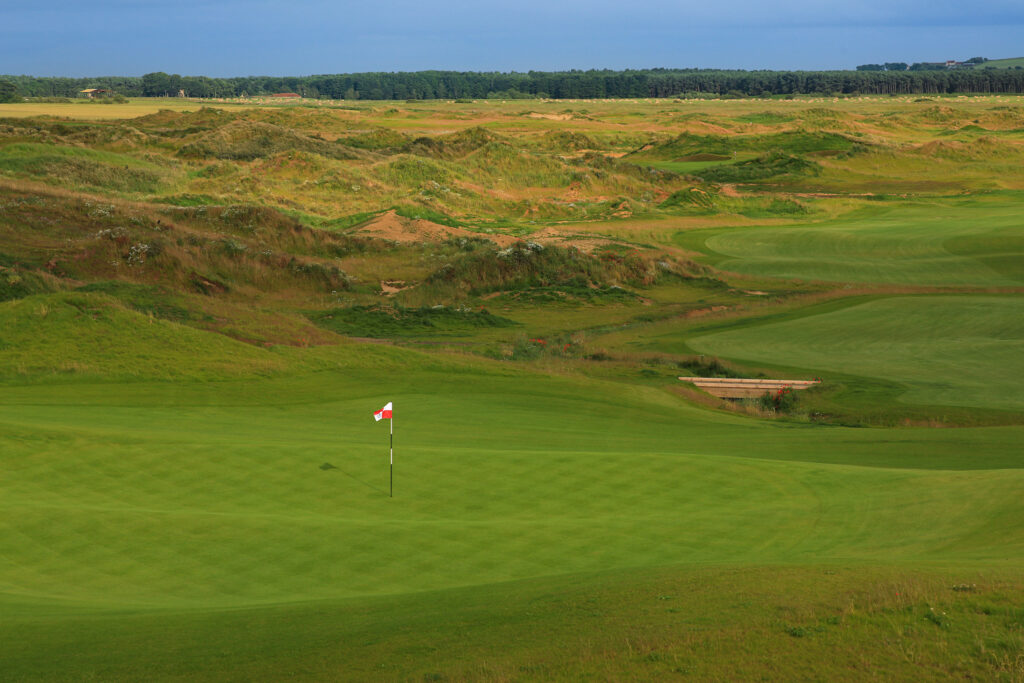 Hole with trees in distance at Dumbarnie Links