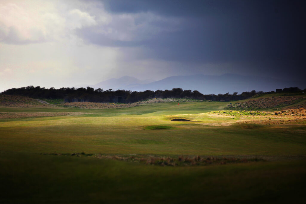 Fairway at Gullane Golf Club - No. 1 Course leading to hole with red flag