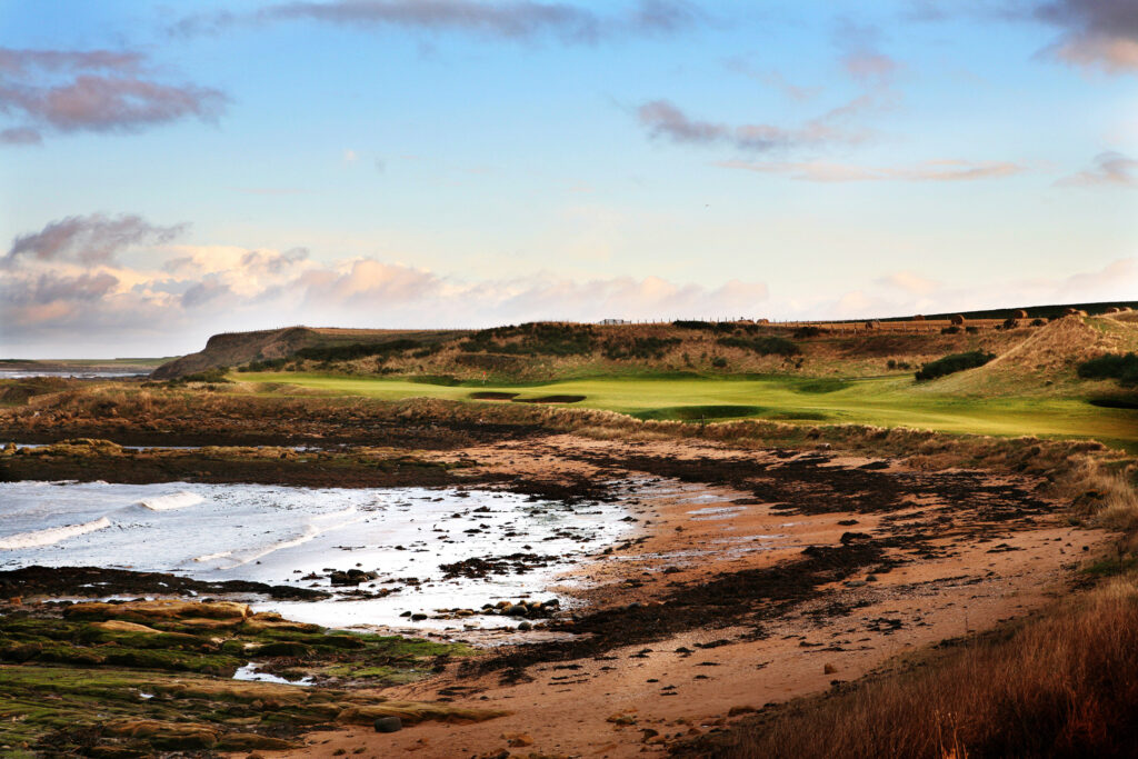 Beach at Kingsbarns Golf Links with fairway in background