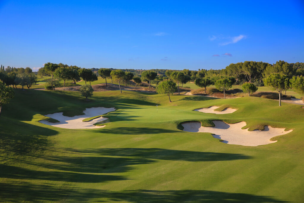 Aerial view of a hole with bunkers at Las Colinas Golf & Country Club