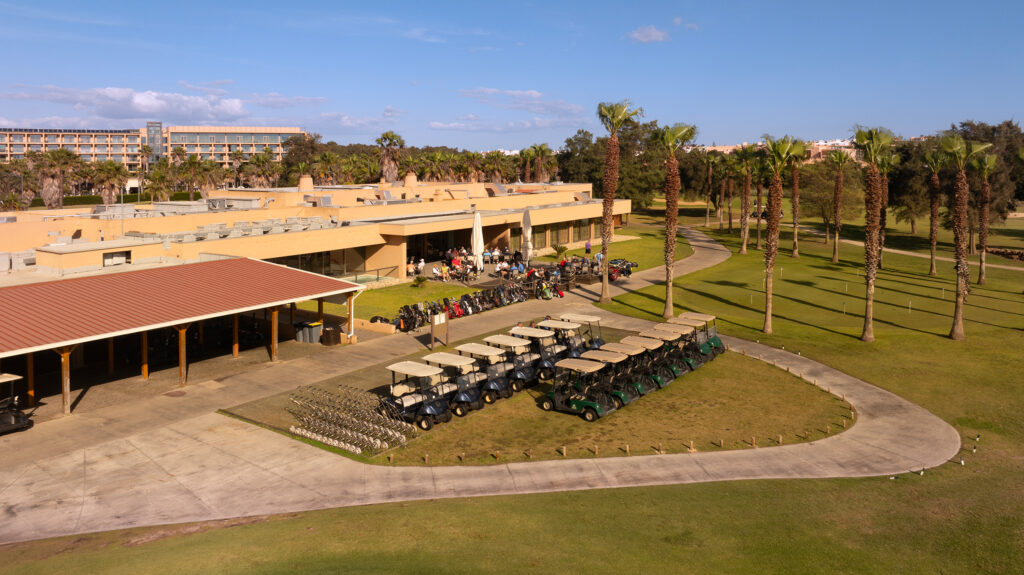 Clubhouse at Salgados Golf Course with buggies and trollies