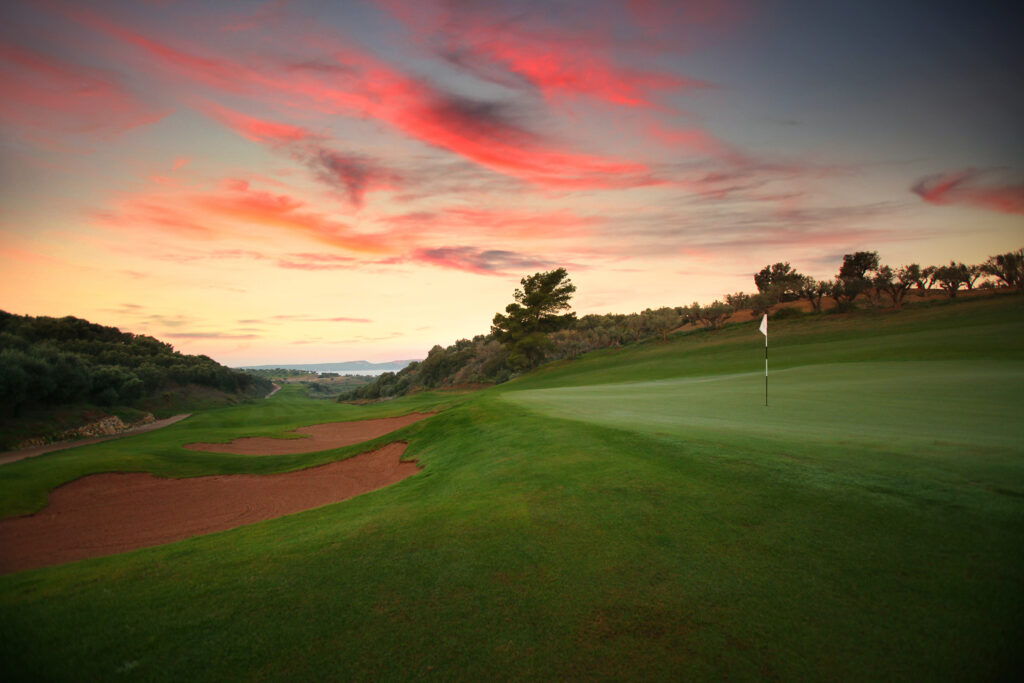 sunset at Costa Navarino Bay Course