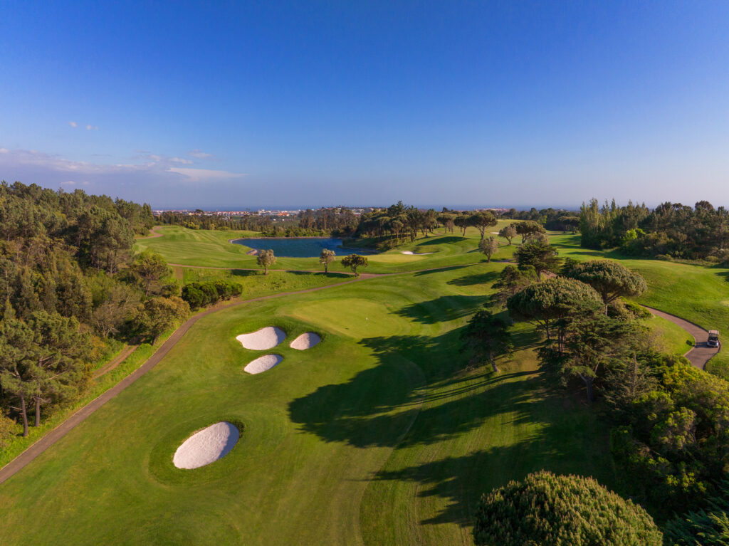 Aerial view of the fairway with bunkers at Penha Longa Atlantic Course