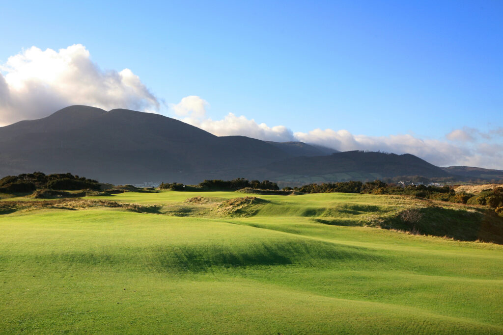 Fairway at Annesley Links at Royal County Down with hills in distance