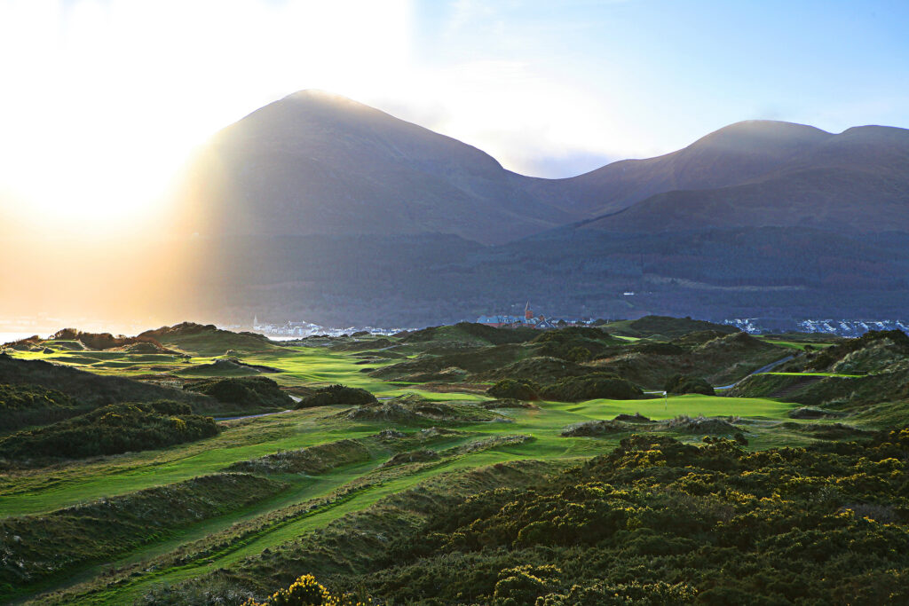 Fairway at Annesley Links at Royal County Down with hills in background