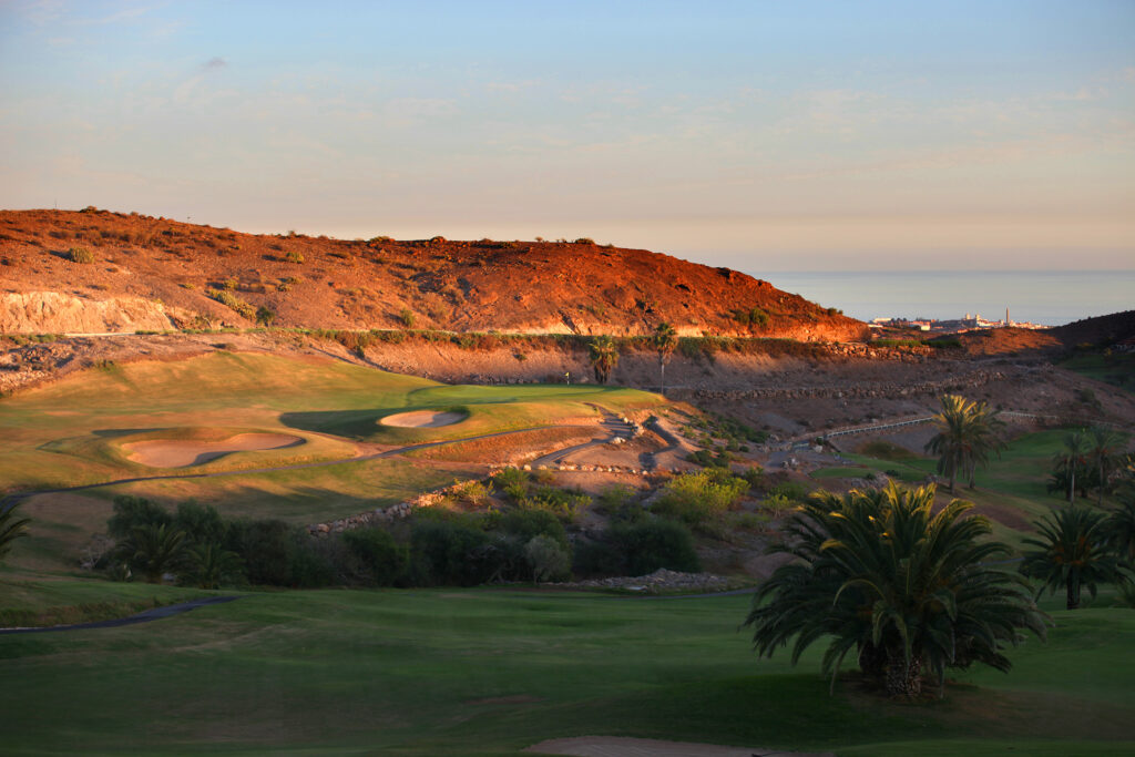 Aerial view of Salobre Golf - Old Course at sunset