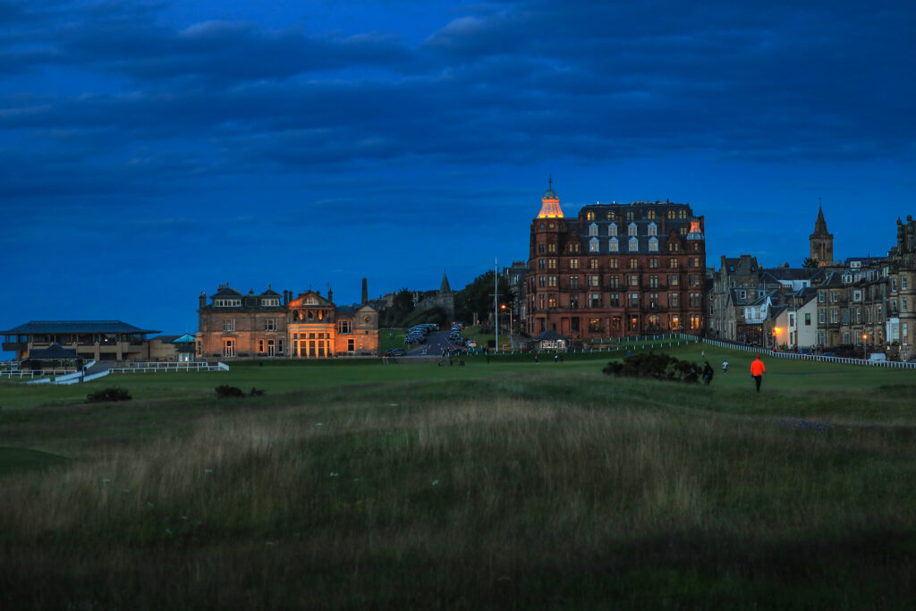 The Old Course at St Andrews with buildings in background