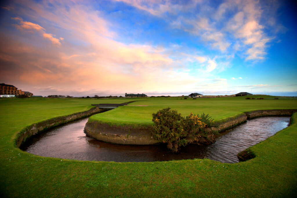 Fairway at The Old Course at St Andrews with stream running through it