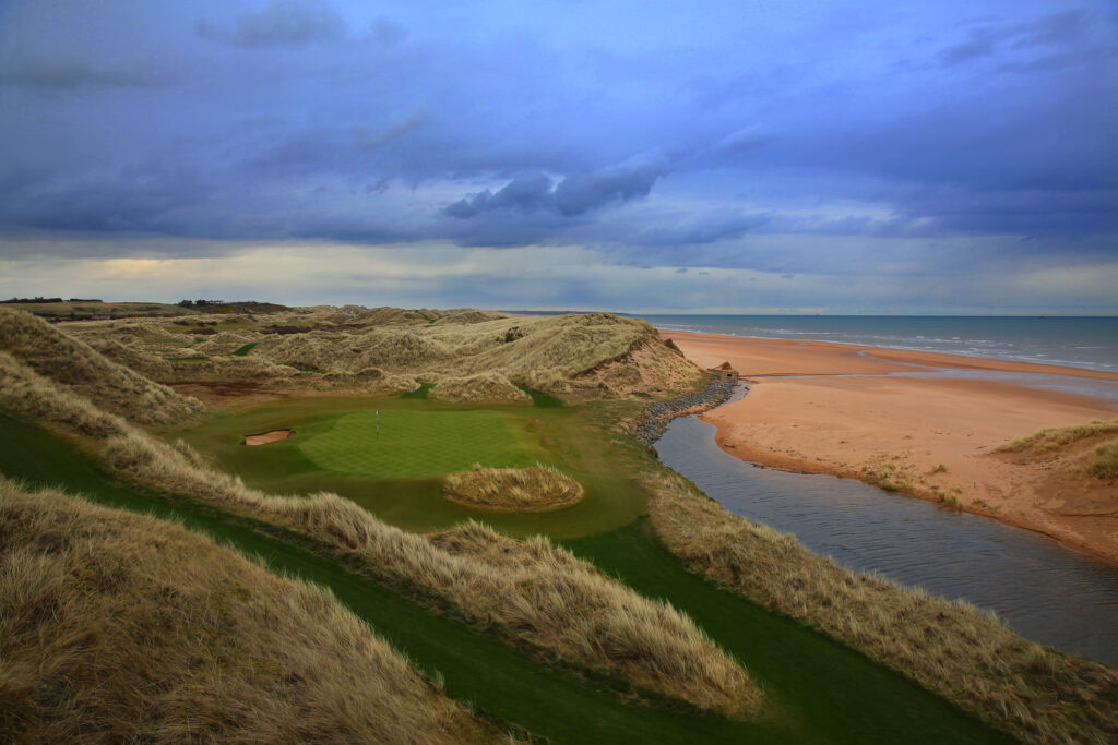 Aerial view of Trump International Golf Links with beach