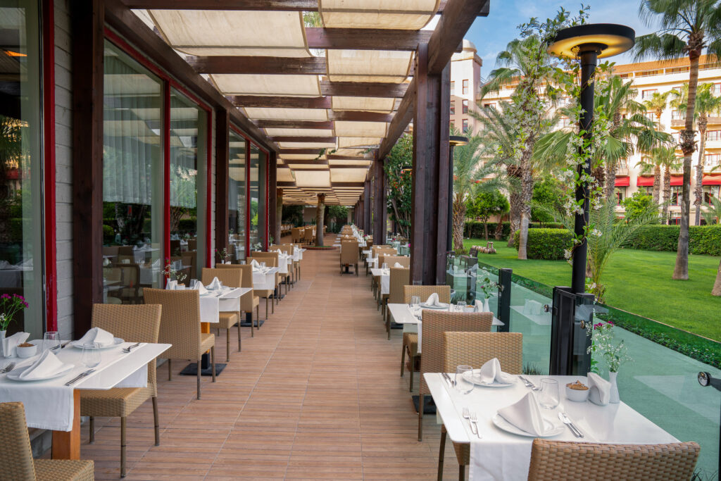 Outdoor dining at Kaya Belek Hotel