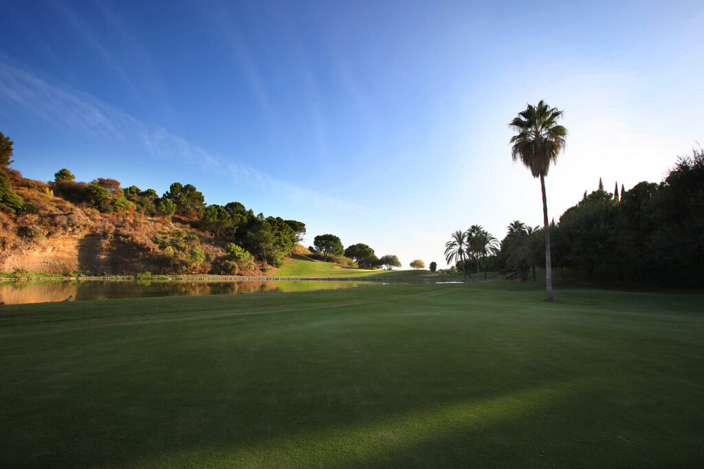 Fairway with trees and lake at La Quinta Golf Course