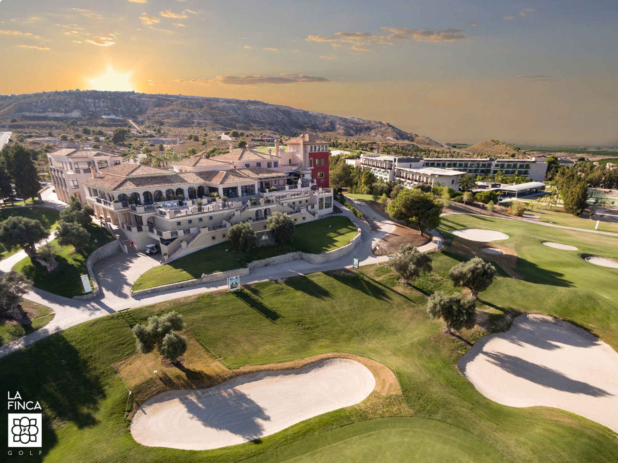 Aerial view of La Finca Golf Course with buildings