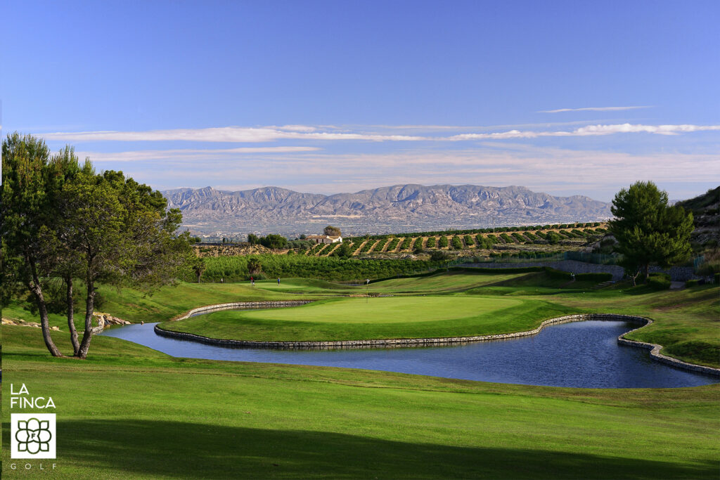 Lake around a hole at La Finca Golf Course